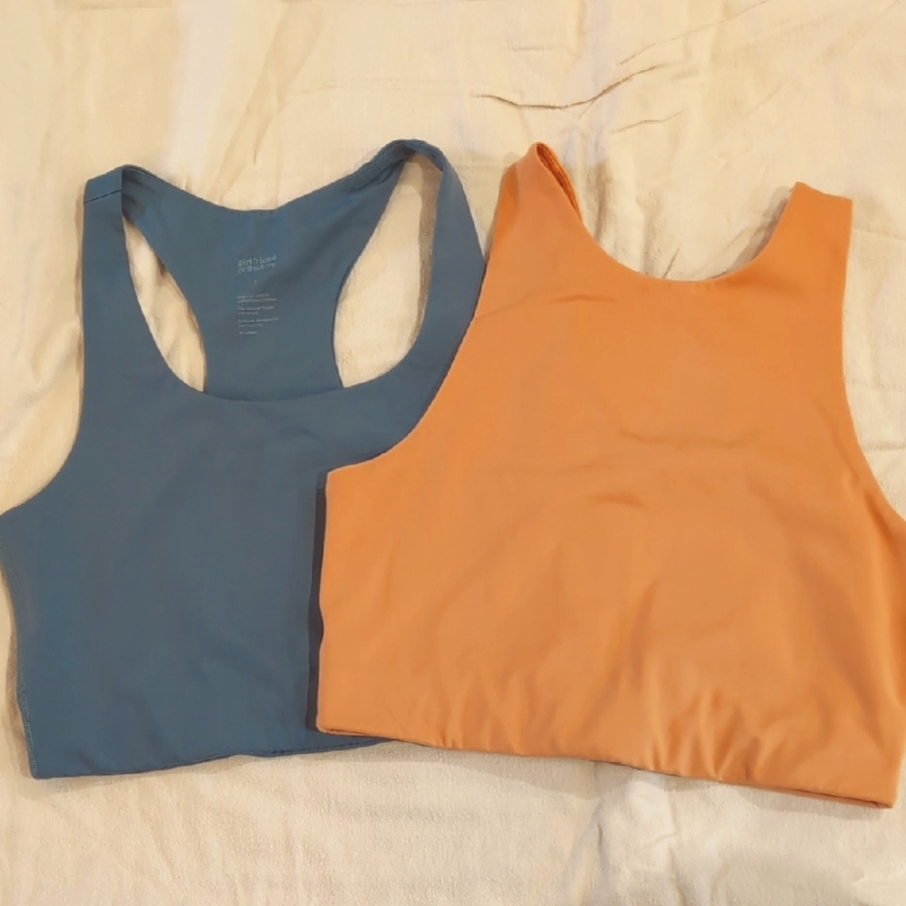 Girlfriend Collective Blue and Orange Sports Bras/ Crop Tops Size large